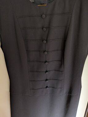 Marianne Classic Black Button-Front Sheath Dress.